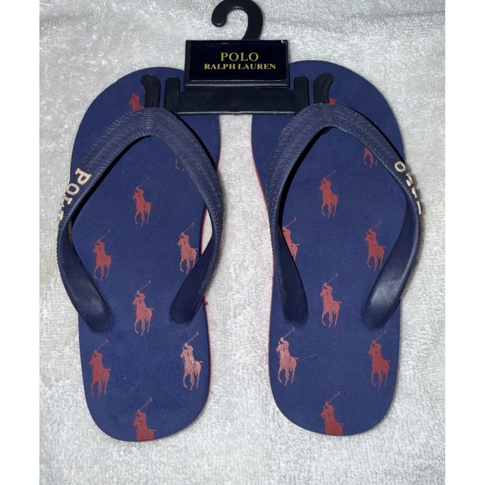 Polo Ralph Lauren Flip Flops NWT! Kids Boys Size 11/12 Navy With Pony NEW!
